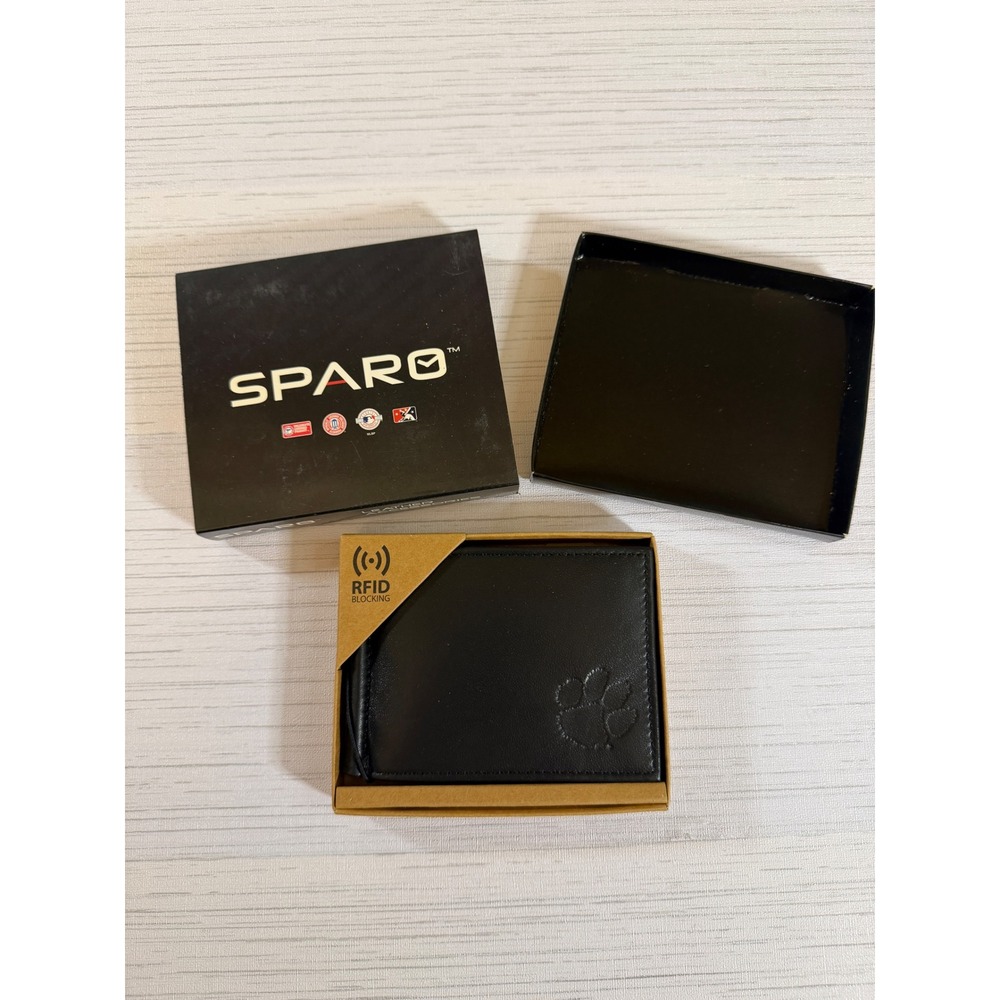 Sparo Clemson Tigers Mens Black Leather RFID Money Clip Wallet SMC120201 NIB